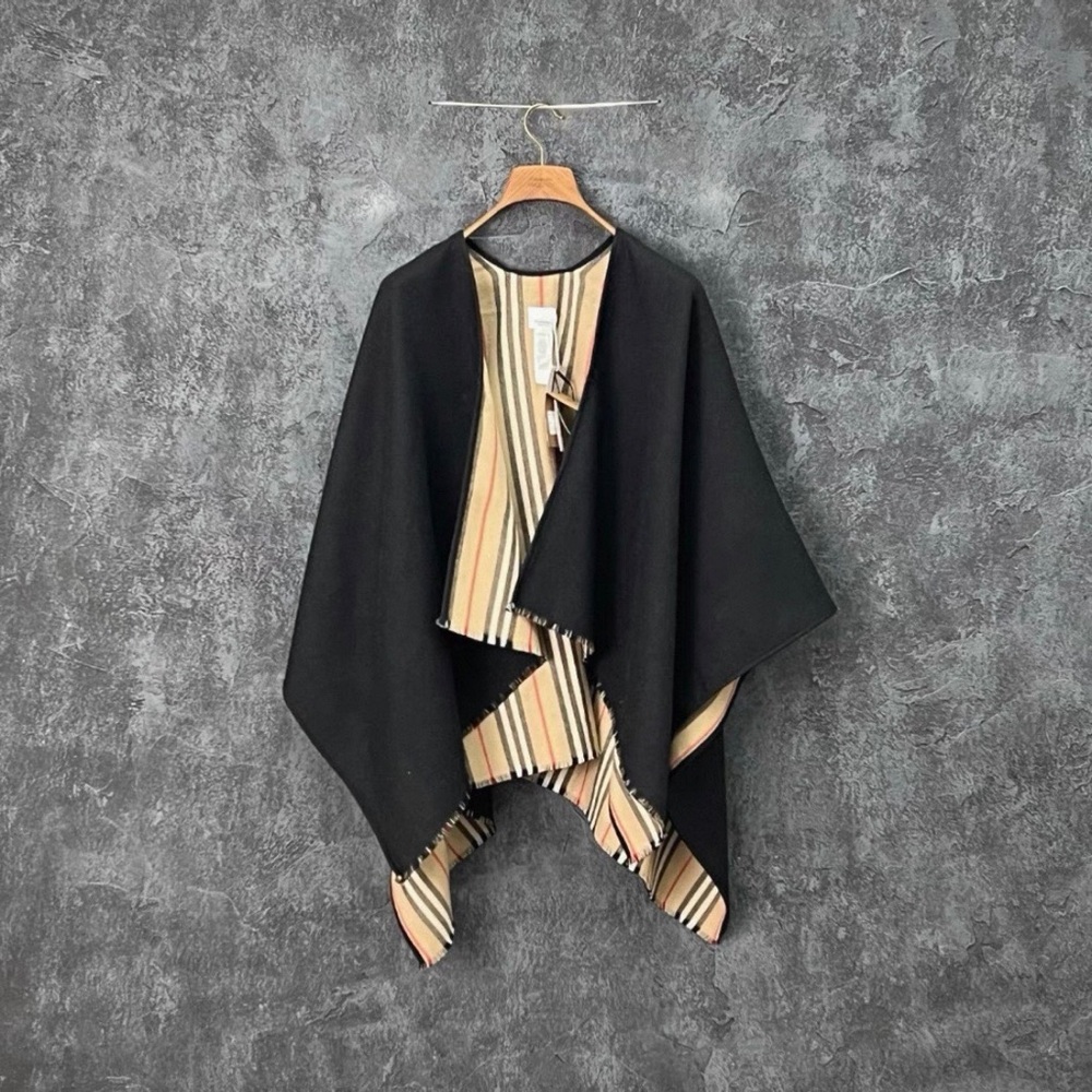 Burberry Black Poncho with Beige Stripes